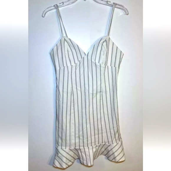 NWT Striped white black medium mini Dress sundress flare spaghetti strap woven - Picture 2 of 6
